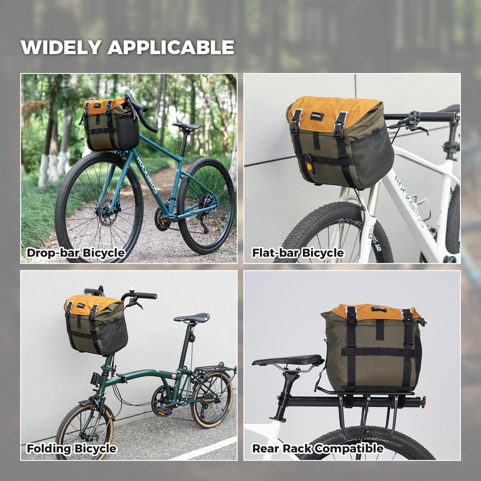 ROCKBROS Fahrradtasche Lenkertasche 13,5–24 L Erweiterbar– Bikepacking Tasche Vorne mit Schultergurt für E-Bike, Rennrad, Trekkingrad & Faltrad