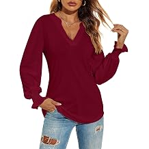 Romanstii Womens Casual V-Neck T-Shirts Loose Puff Long Sleeve Tops Tunic Blouses