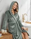 NY Threads Robe premium avec capot pour femme, Robe de bain longue en peluche pour femme, peignoir pour femme souple