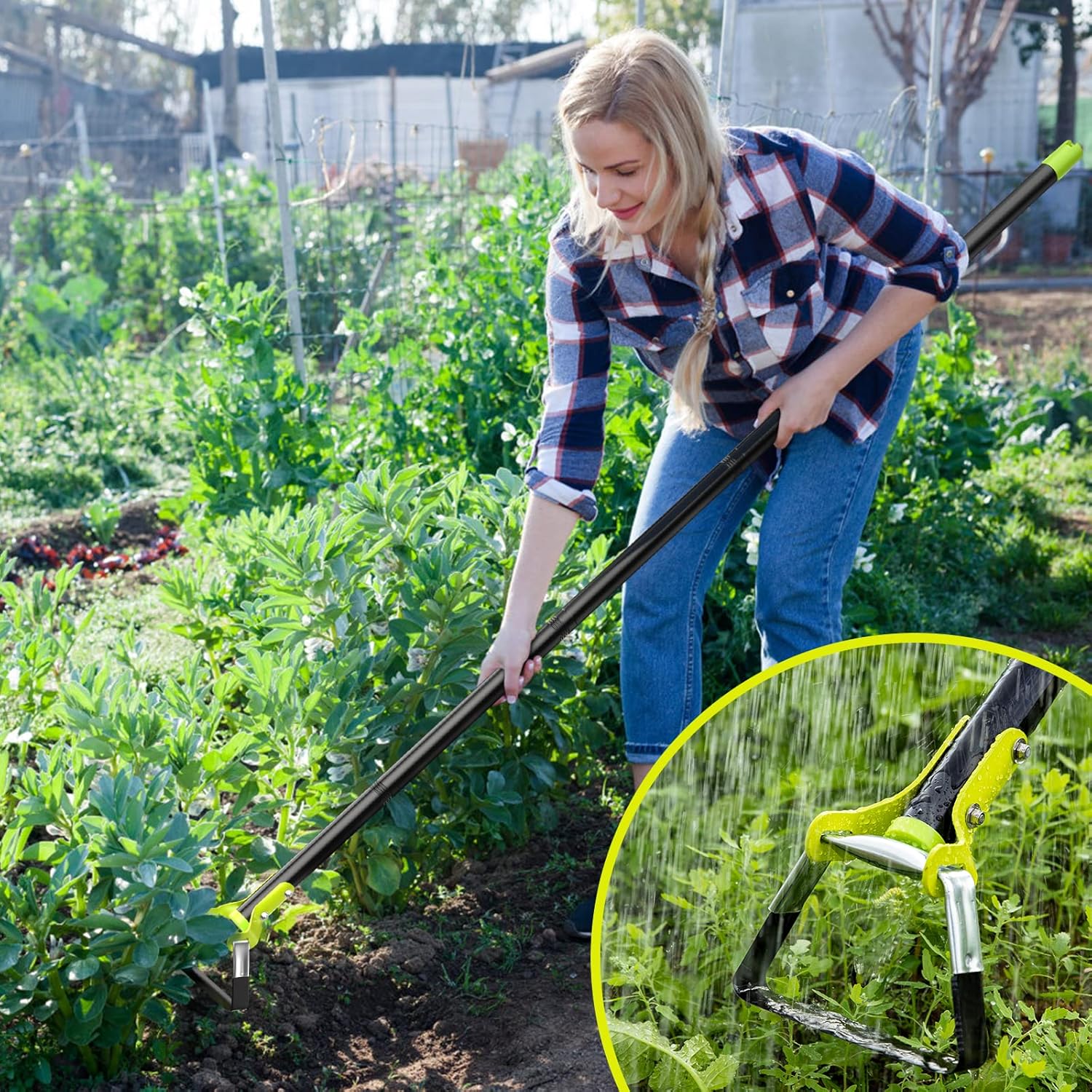 SORSWEET Garden Hoe, 74 Inches Hula Hoe, Adjustable Stirrup Hoe with Gardening Gloves, Garden Tools for Weeding and Loosening Soil : Patio, Lawn & Garden