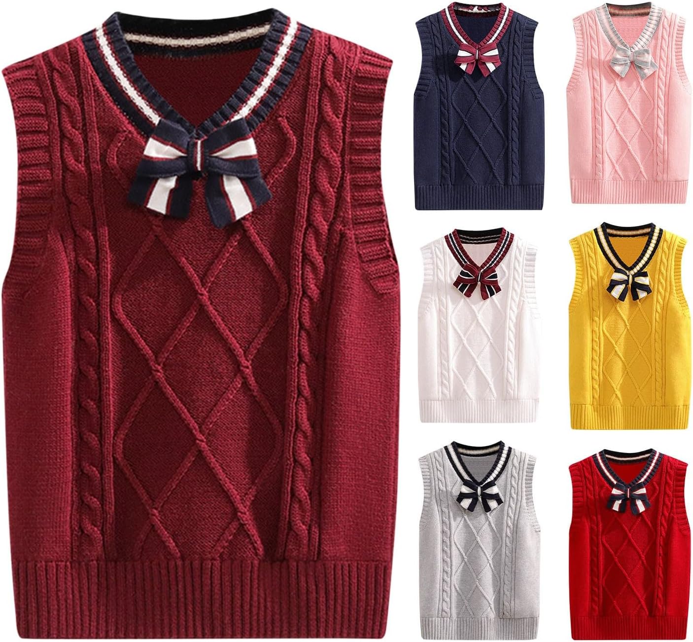 Girls Sweater Vest Bowknot V-Neck Preppy Knit Pullover Kids 2025 Fashion School Uniform Sweater for Fall Winter