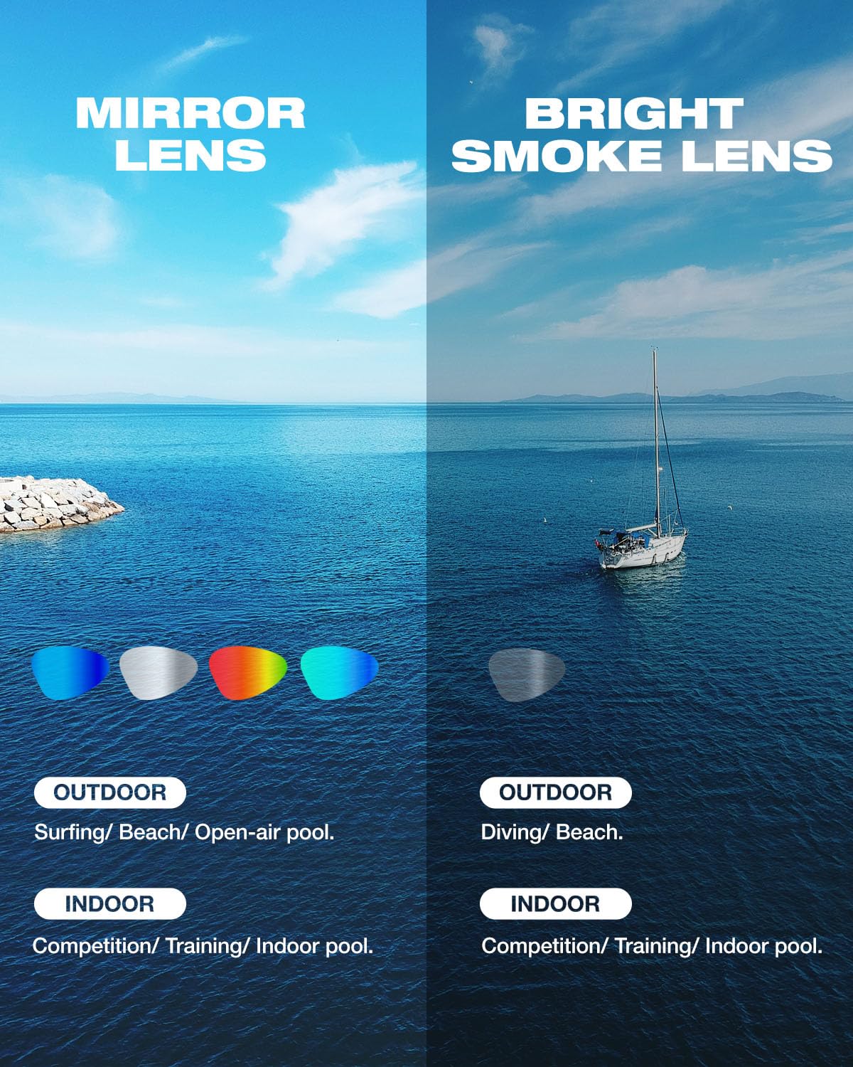 ZIONOR G1 Nava - Occhialini da nuoto unisex super anti-appannamento, lenti a specchio, colore: fumo brillante