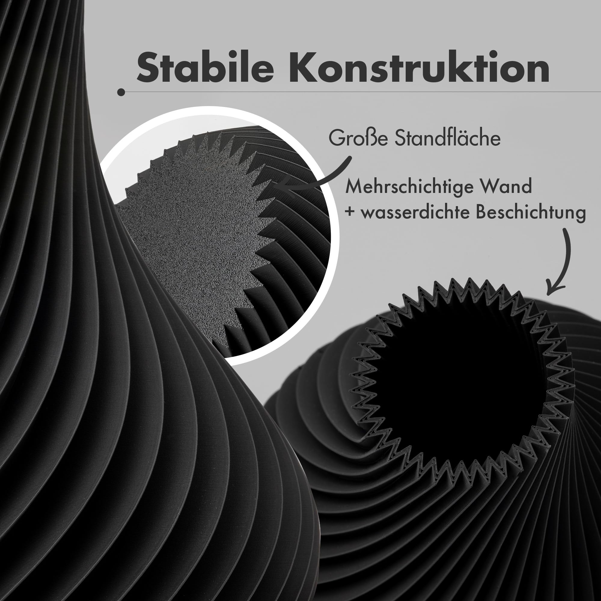 NATUMO Design 3D Vase Kunststoff „Pirum“– bruchsichere Blumenvase modern, Deko Vase mit skulpturaler Form (Schwarz, 24 cm)