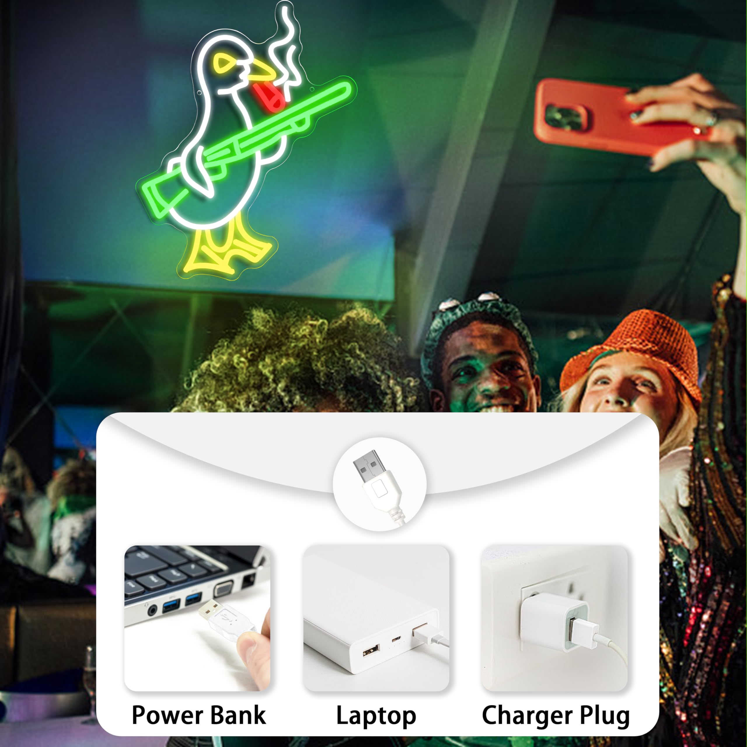 Letrero de neón de pato con interruptor ajustable para sala de juegos, letrero LED con cuchillo alimentado por USB, luz de neón, letrero de luz de neón para el hogar, dormitorio, bar, fiesta