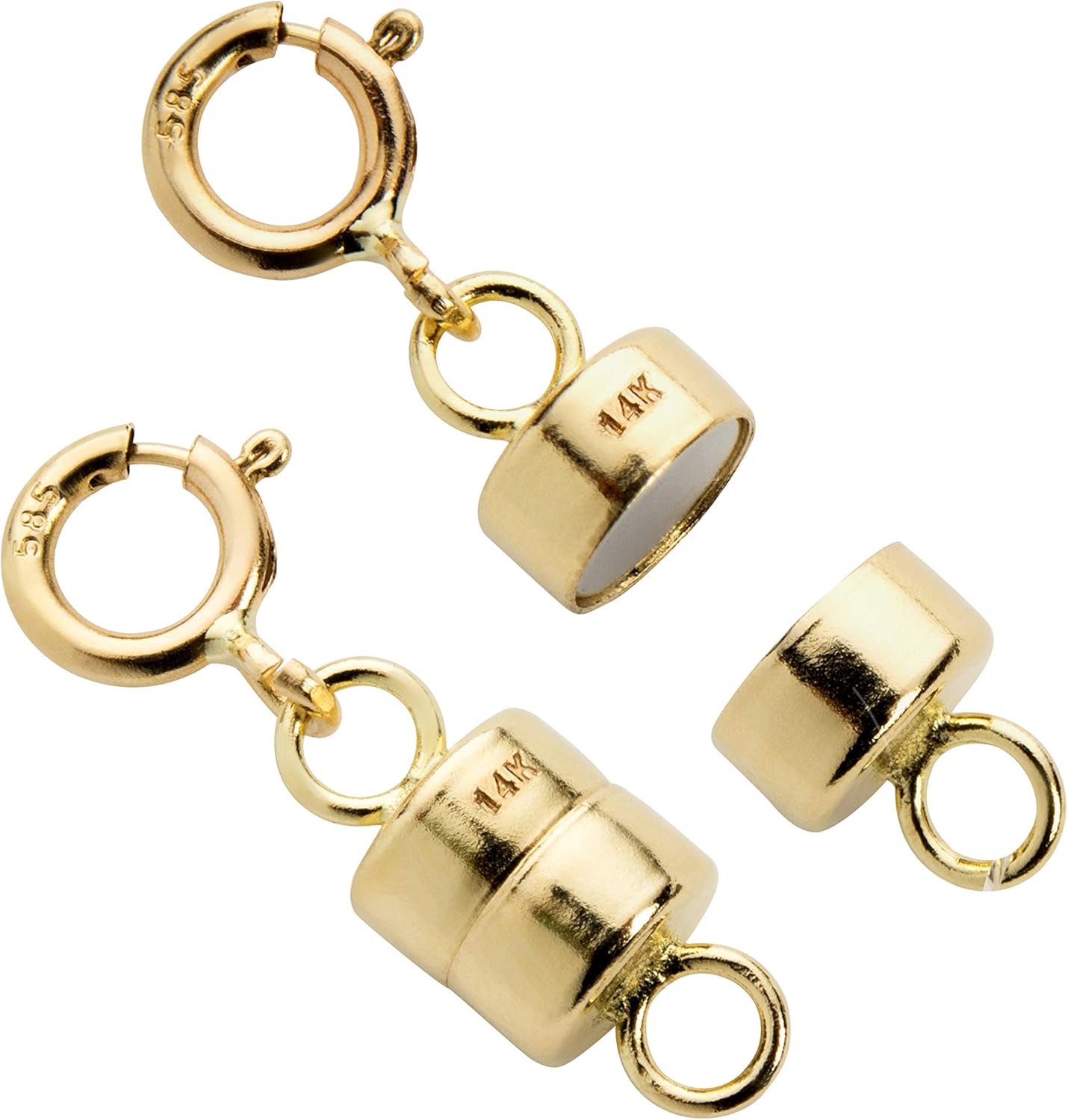 14K Yellow Gold Magnetic Clasp Converter Round with Spring Ring | 15.8 mm x 4.5 mm | for Small Necklace or Bracelet | 2 Clasps
