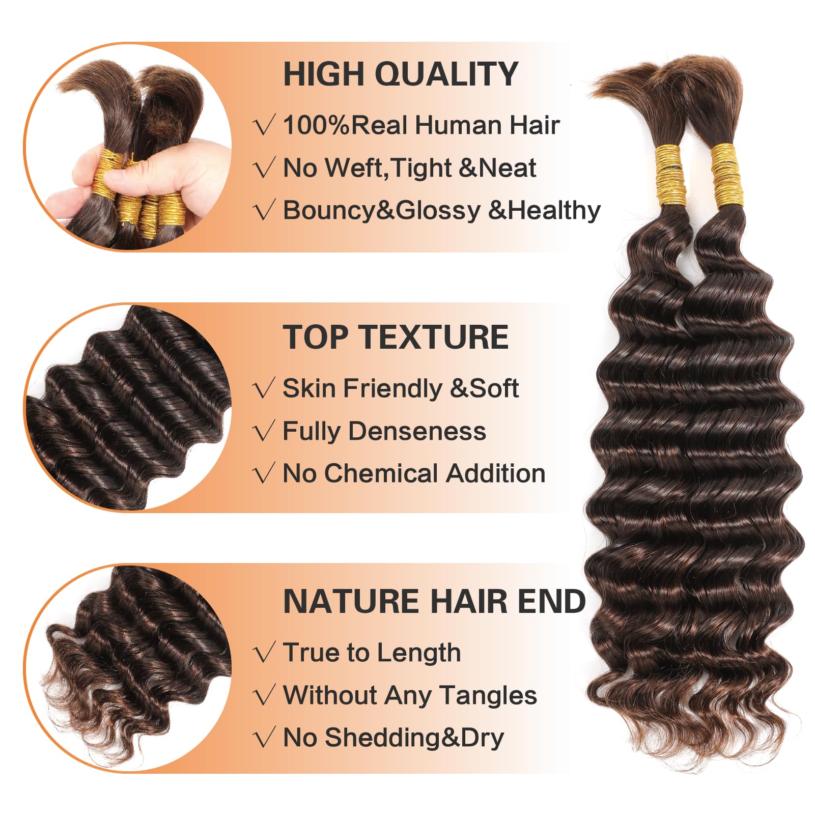 Human Hair for Braiding Deep Wave Human Braiding Hair for Boho Braids No Weft Human Hair Bundles for Braiding Brazilian Virgin 20 Inch(100g - Image 3