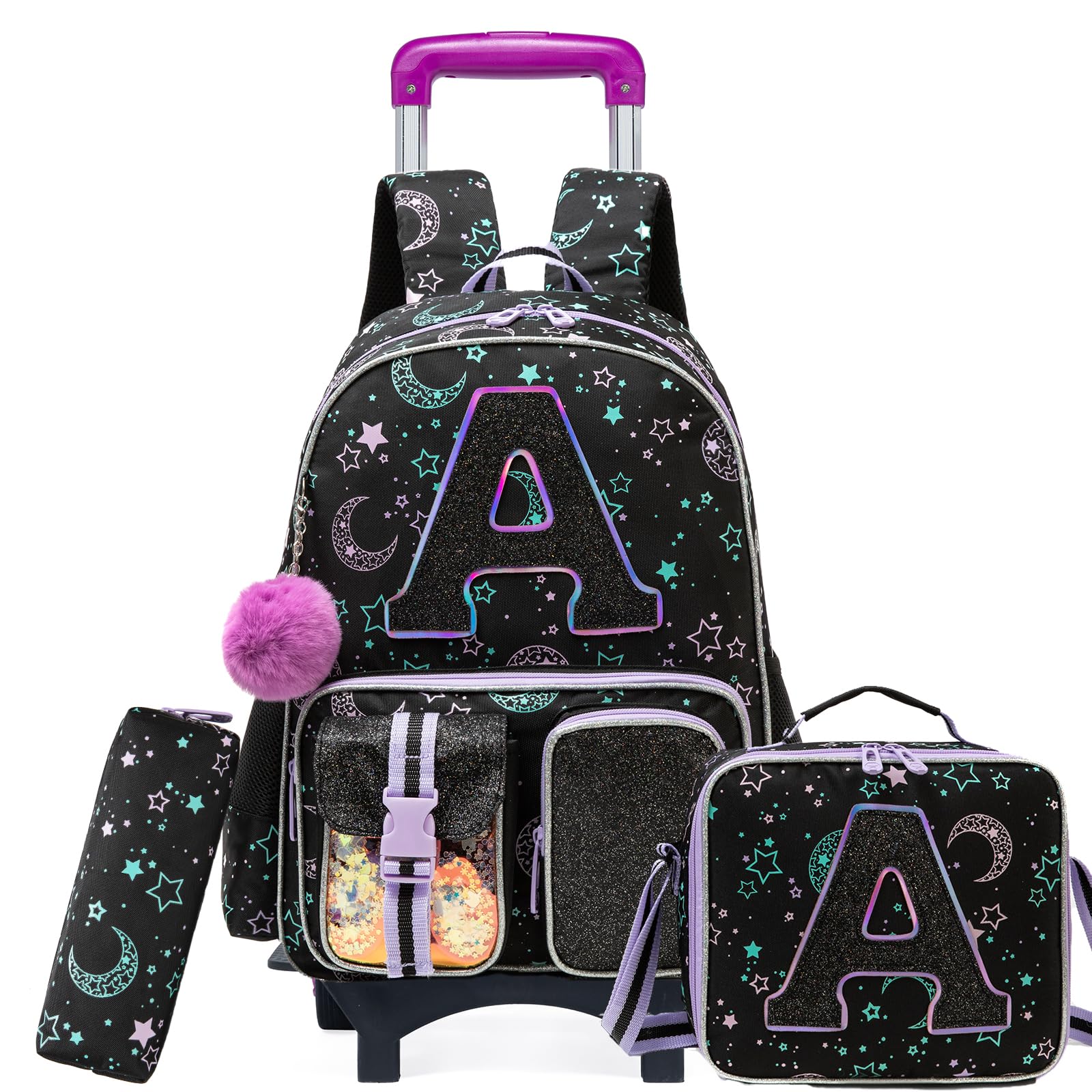 ZBAOGTW Rolling Backpack for School Girls Rolling Backpack for Kids Ages 8-12 Roller Backpacks for Girls Carry on Schoolbag with Wheels Back to School