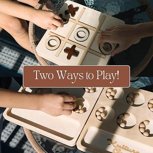 Miniatura 3 de Kulture Games Juego de mesa 2 en 1 Mancala Tic Tac Toe - Juego de Mancala plegable de madera para todas las edades - Portátil, diseño estético -