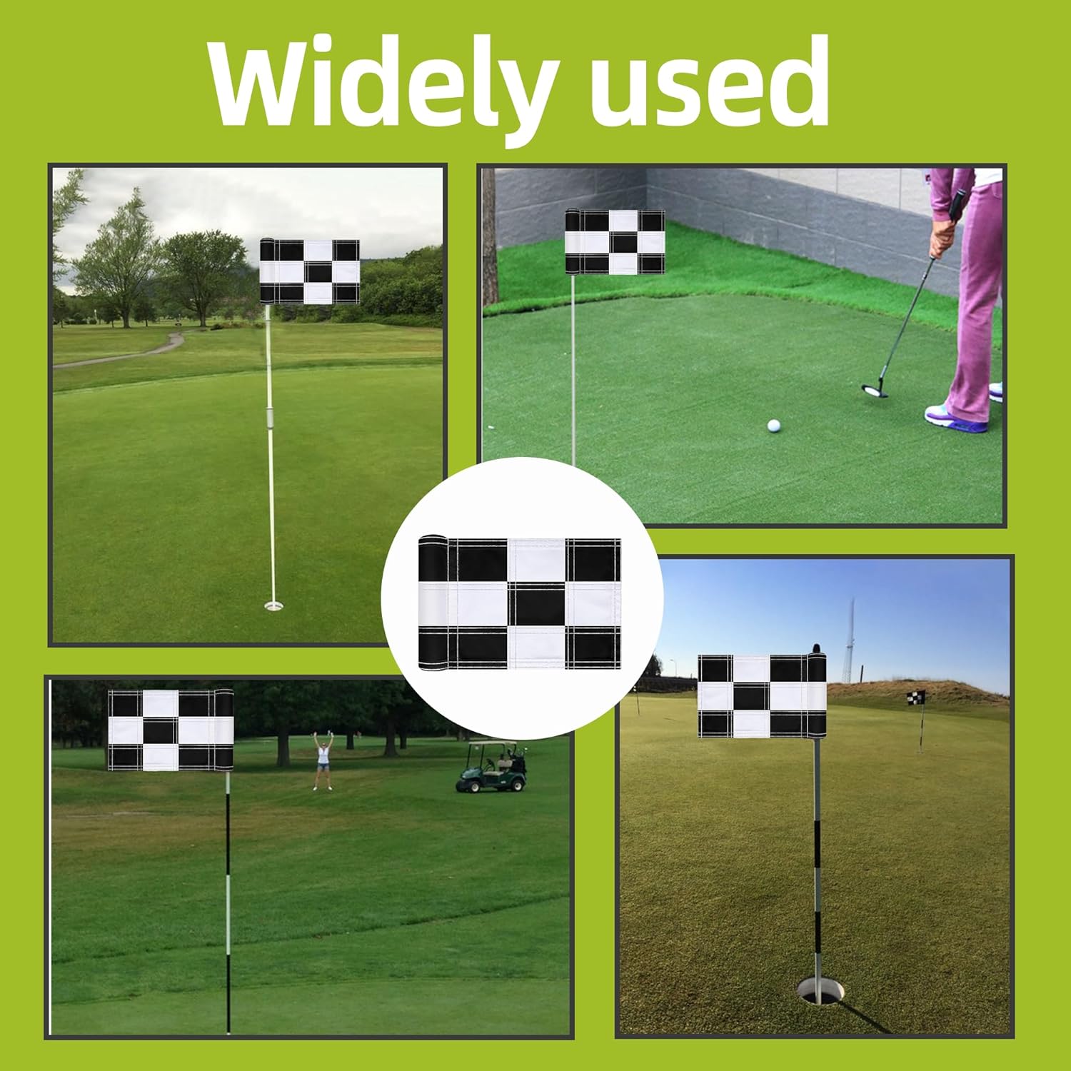 6 Pcs Checkered Golf Flags 8x6 Inch – 420D Nylon Portable Training Target Flag with Tube Inserted Mini Practice Putting Green for Garden Yard Indoor Outdoor(Black and White)