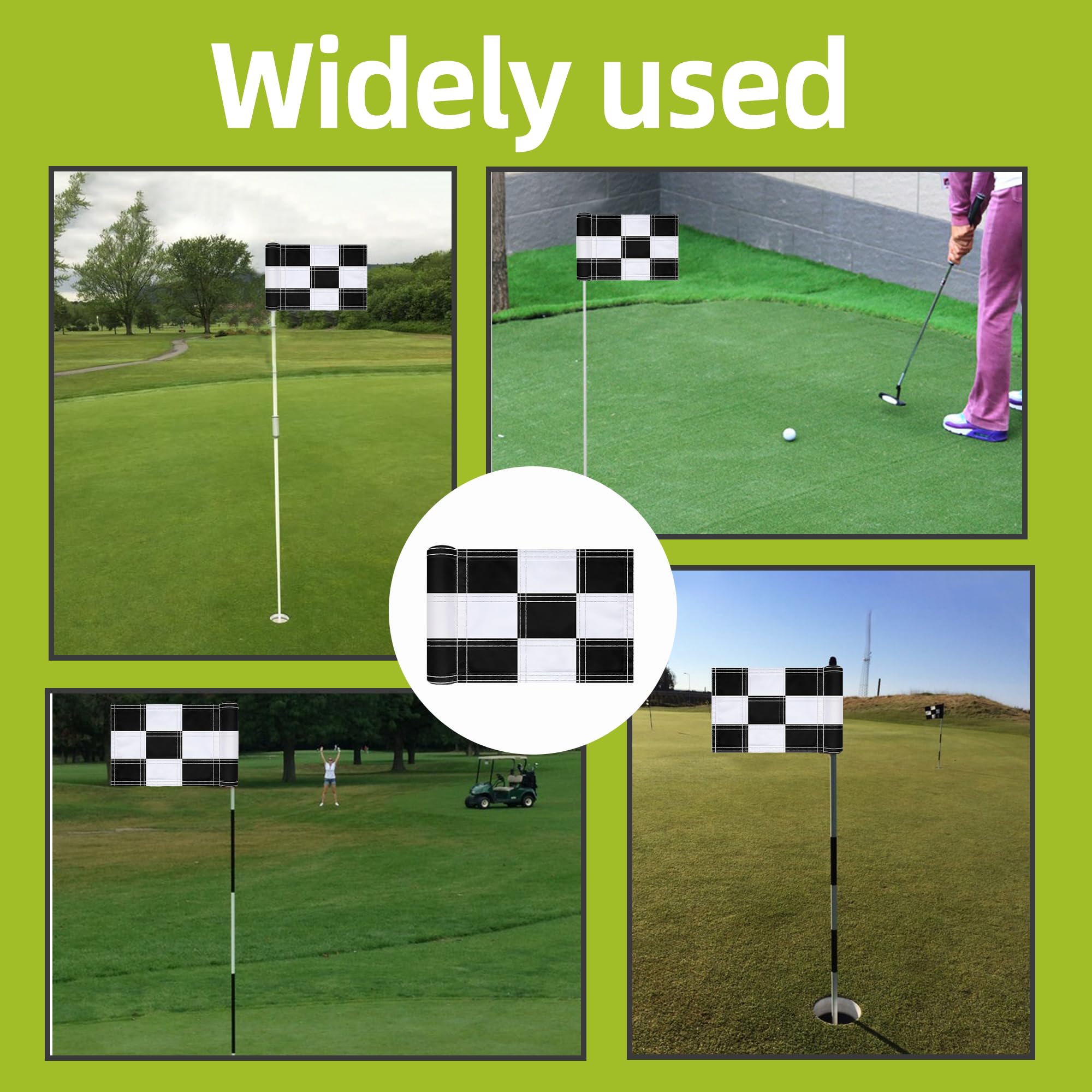 6 banderas de golf a cuadros, banderas verdes de doble cara, mini banderas de golf de nailon 420D, adecuadas para la mayoría de palos de golf insertados para jardín, patio, interior y exterior, 8 x 6