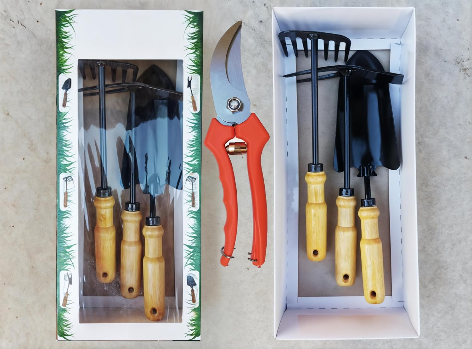 Handcrafted Garden Tools Set – Durable 8mm Axon Iron Spade, Anchor & Harrow with 7 Gears, Includes Adjustable Garden Shears, Lightweight & Sturdy Tools for Gardening & Landscaping, 4 Pieces