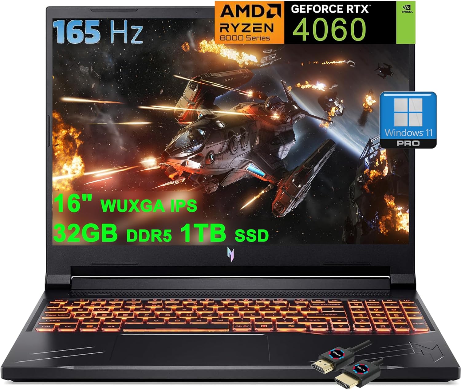 acer Nitro V 16 Gaming Laptop | 16″ WUXGA IPS 165Hz | AMD Zen 4 8-Core Ryzen 7 8845HS (>i7-12700H) | 32GB DDR5 1TB SSD | GeForce RTX 4060 8GB | Backlit Win11Pro w/DLCA Accessory