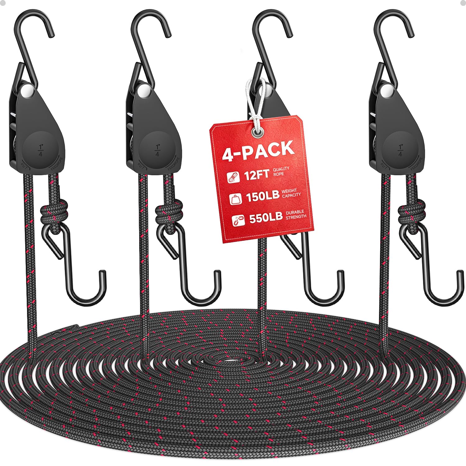 Fondwell 6,35 mm Seilspann-Ratsche: 4 Stück Kajak-Aufbewahrungsgurte Heavy Duty - Ratschen-Cargo-Gurte für Verschiedene Aufhängungen und Umreifungen