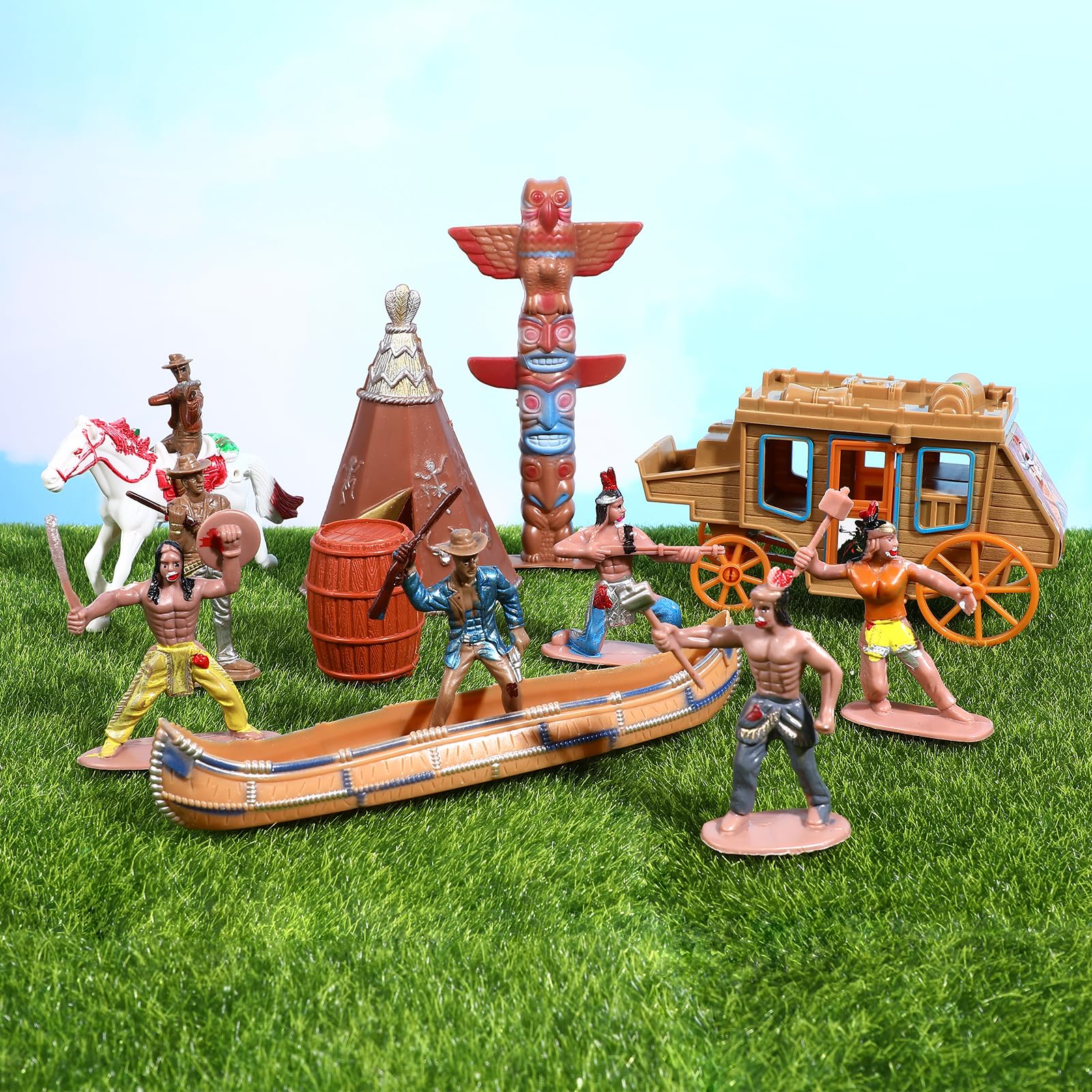 NUOBESTY Figure di Cowboy Ovest Modello di Figura di Nativo Americano Giocattoli di Soldati di Azione Indiani Gioco di Cowboy Occidentale per Bambini Giocattoli Educativi per