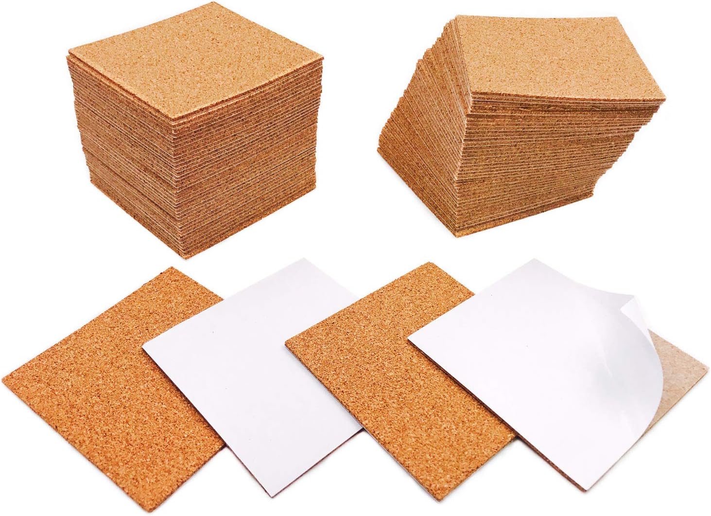 4"x4" Self-Adhesive Cork Sheets DIY Coaster Square Cork Coasters Premium Mini Wall Cork Tiles Ultra Strong Self Adhesive Backing(60 Pack)
