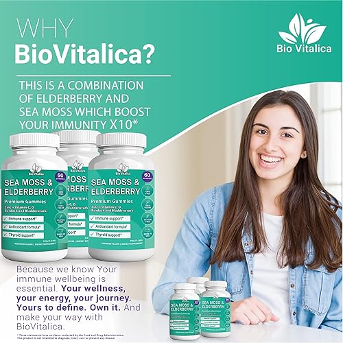 Miniatura 6 de BIO VITALICA Paquete de gomitas de saúco de musgo marino (3 paquetes) y gomitas de saúco de musgo marino (1 paquete) BioVitalica