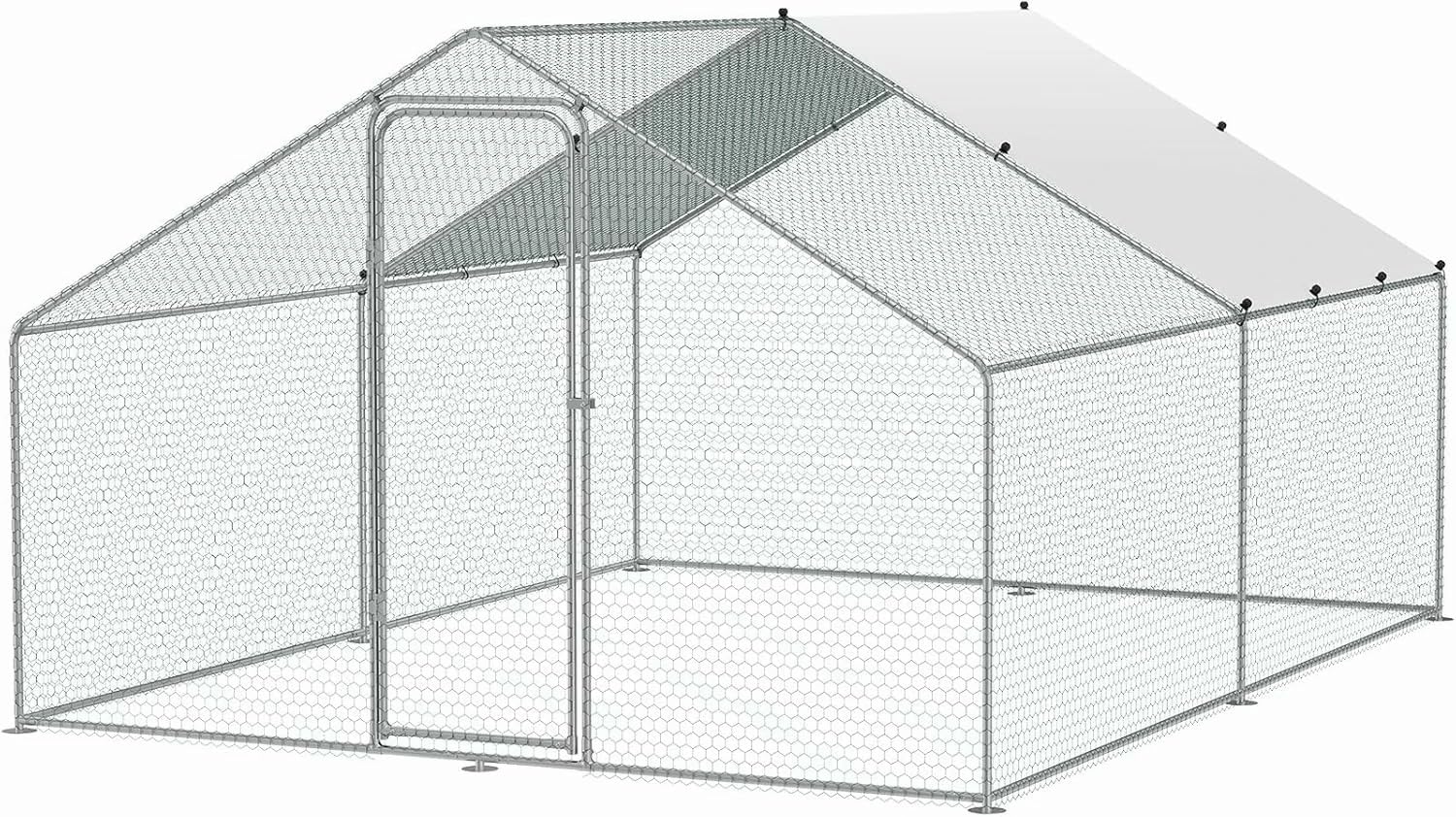 Enclos Poulailler Extérieur 12 m² en Métal Galvanisé avec Toit PE
