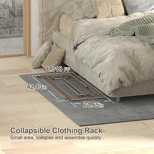 Miniatura 6 de Perchero de carga resistente de 480 libras, estante de metal con tamaño extensible, estante de ropa rodante 2 en 1 con ruedas resistentes y estantes