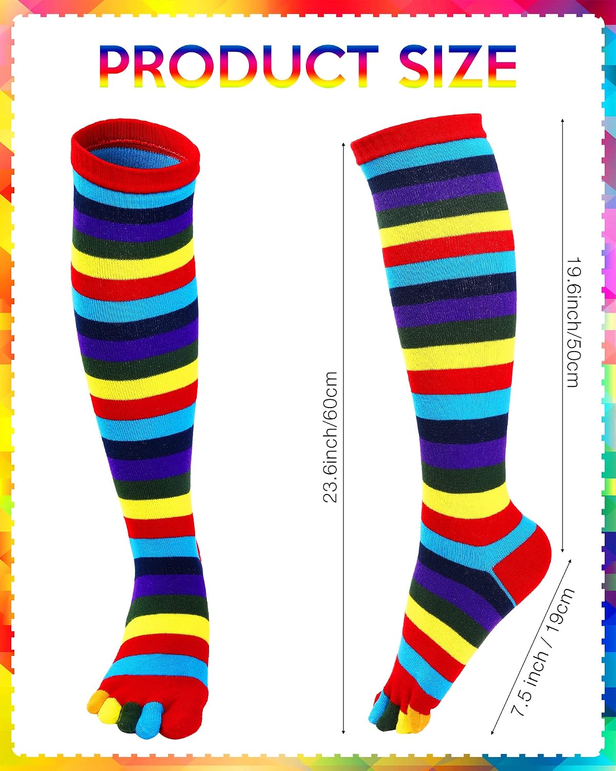 Zhanmai 4 Pairs Rainbow Toe Socks for Women Colorful over Knee 5 Toe Socks Thigh High Rainbow Striped Leg Warmers Funny Pride Long Stocking for Women Girls Gift