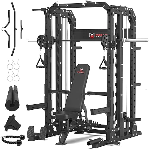2×3 Commercial-Grade Smith Machine & Power Rack – Heavy Duty Steel Home Gym Cage, Safer for Family Use, Adjustable Safety Bars, Pull-Up & LAT Pulldown, Compact 5-in-1 Strength Station P107