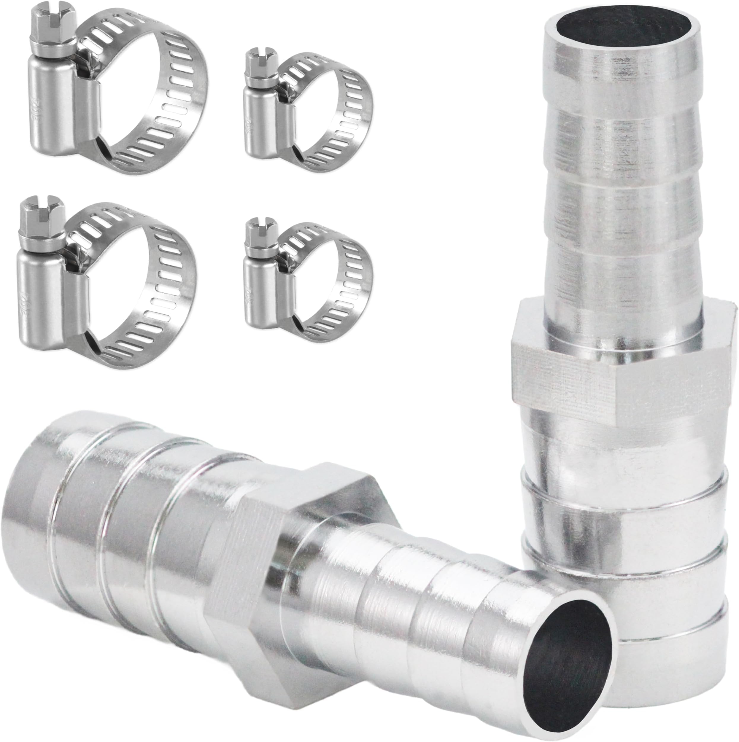Brass Reducing Hose Barb Fitting Adapter Chrome-Plated, 1/2 (12mm) to 5/16 (8mm) Splicer Mender Reducing with Stainless Stell Clamps air Hose Repair kit for Pipe Line/Fuel/Air (Pack of 2)