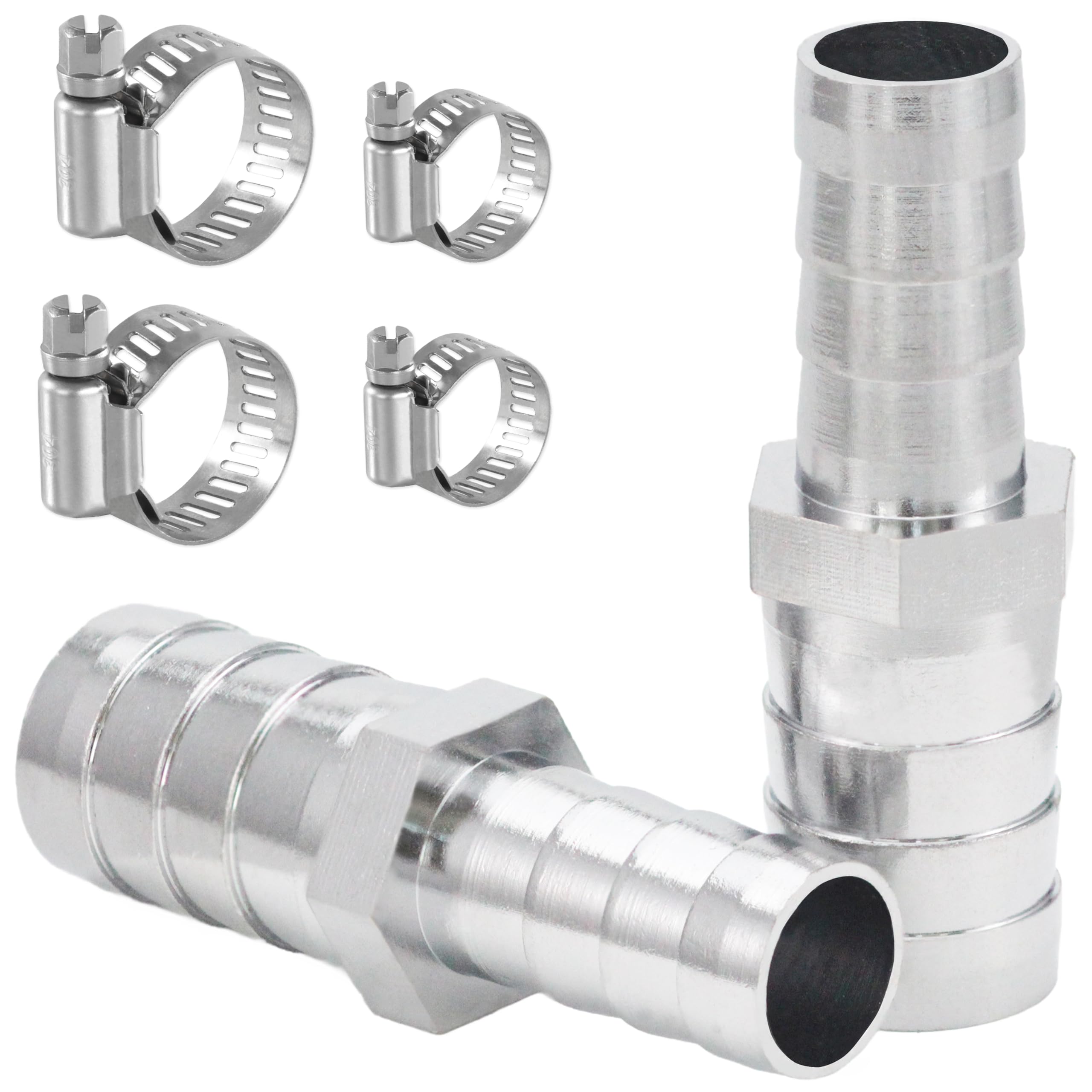 Brass Reducing Hose Barb Fitting Adapter Chrome-Plated, 1/2 (12mm) to 5/16 (8mm) Splicer Mender Reducing with Stainless Stell Clamps air Hose Repair kit for Pipe Line/Fuel/Air (Pack of 2)