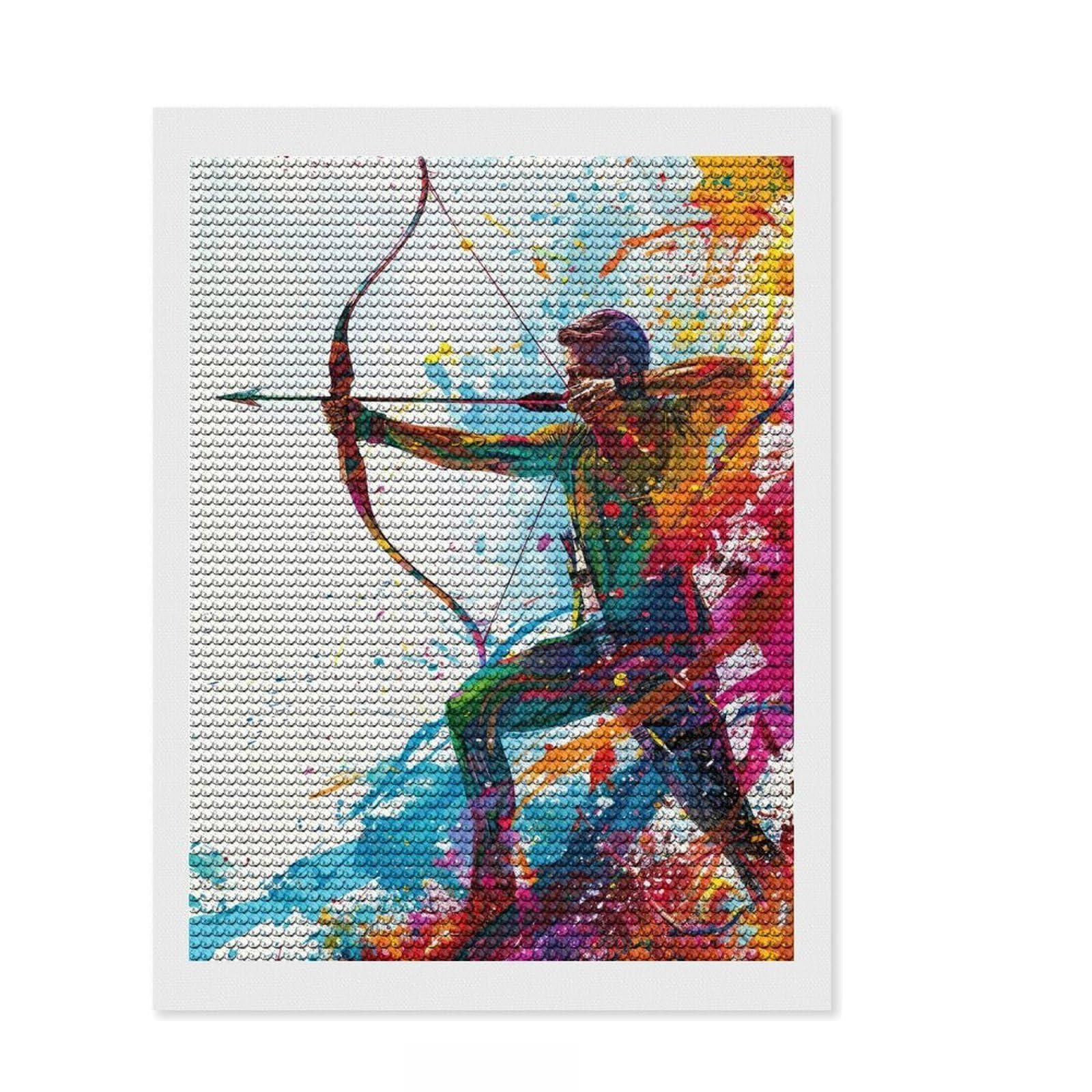 Junmoney Colorful Archer Diamond Art Kit 12"x16", Modern Decor, for Adults, with Tool Kit, Thoughtful Handmade Gift, Fun Craft Experience