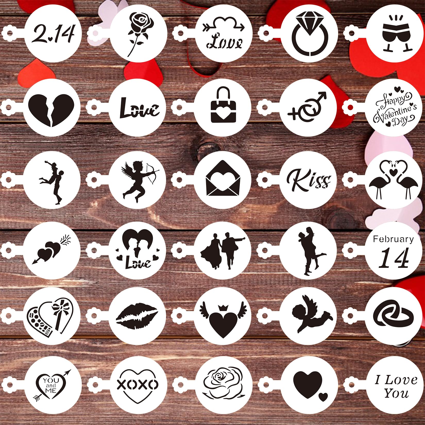 Valentinstag Kaffee Schablonen, 30 Stück wiederverwendbare schablonen von Keksen und Kaffee, Vorlagen und Formen zum Backen