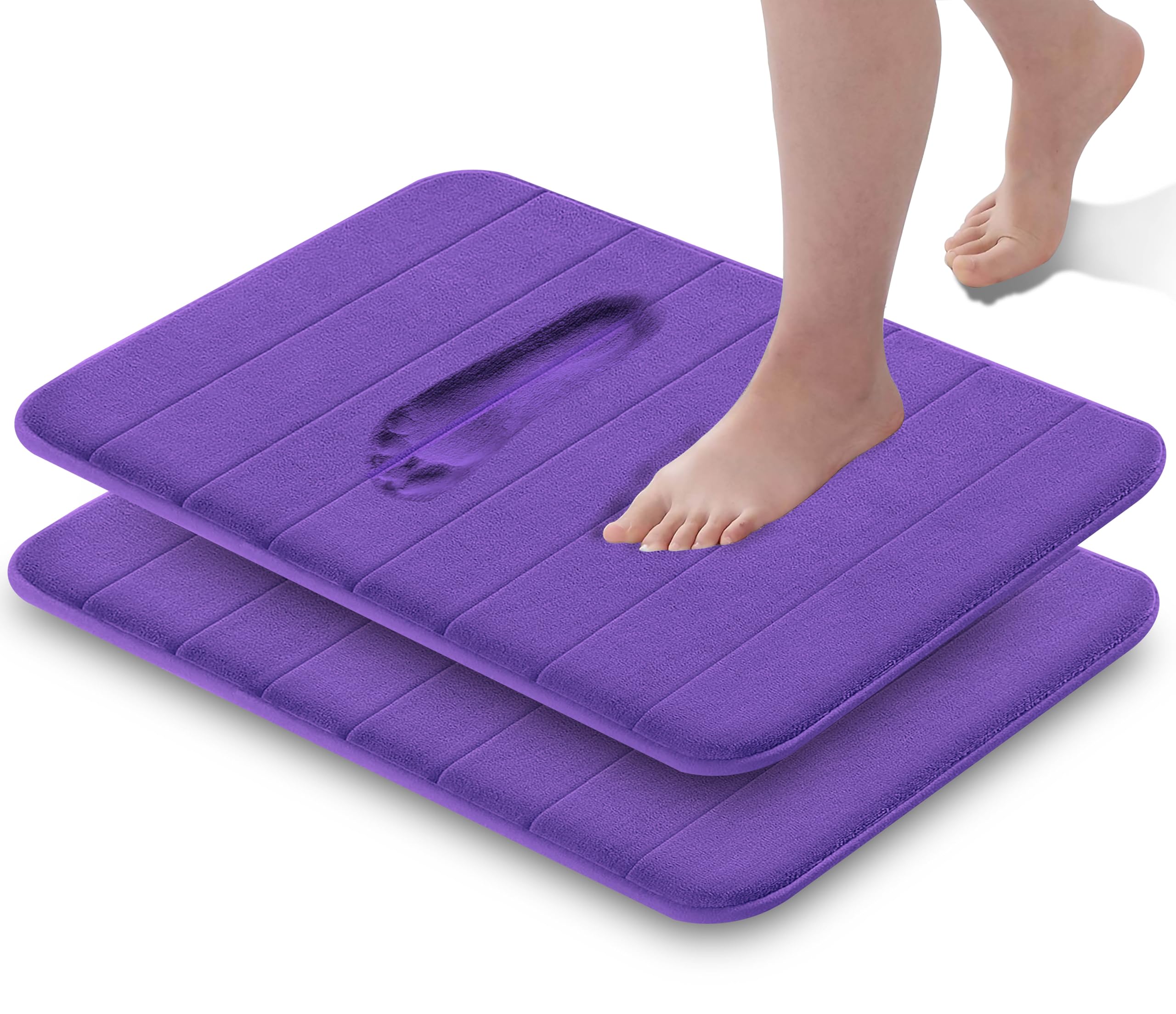 GVTECH Memory Foam Bath Mat, (2 Pack) Non-Slip Back, 40x60 cm Fleece Softness, Highly Absorbent, Bathroom Carpet, Super Soft Microfiber Bath Rug, Rectangle, Easy to clean Mat, Purple