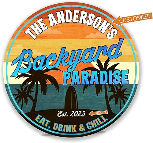 Miniatura 9 de Letrero de oasis personalizado para patio trasero, decoración de pared de patio, letrero tropical, placa de piscina, bañera de hidromasaje,