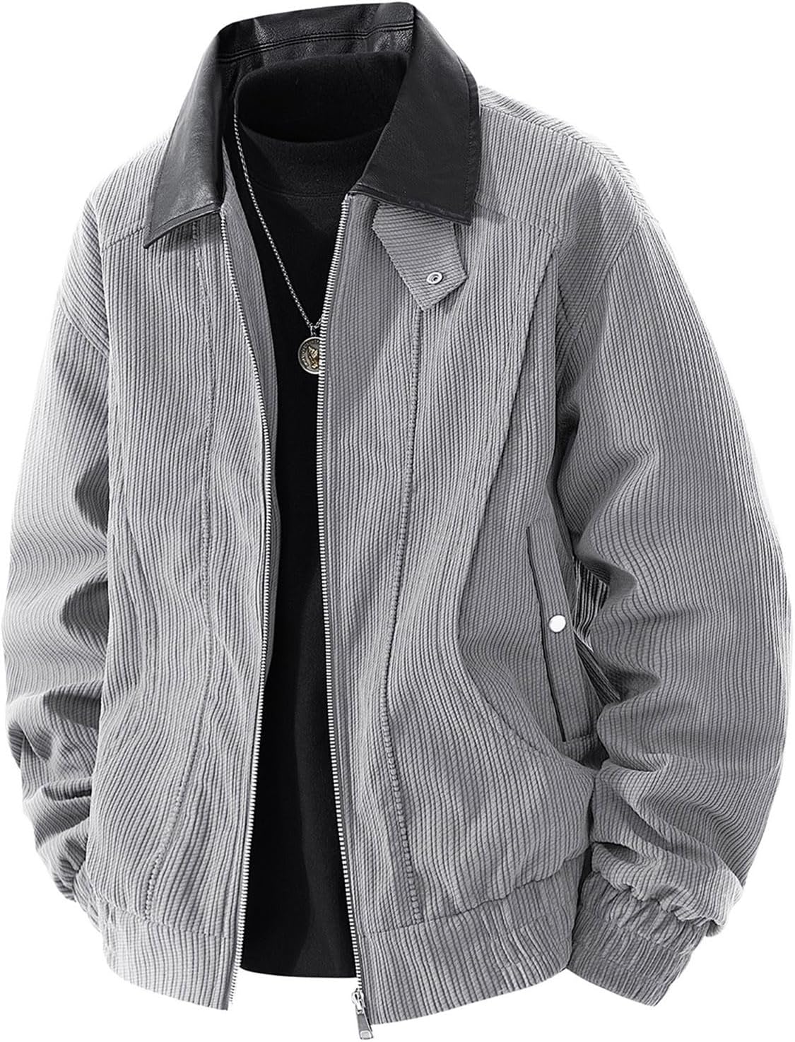 Sinzelimin Men's Cargo Jackets Fashion PU Lpael Zipper Long Sleeves Workwear Coat Outdoor Sport Outerwear Hiking Jacket