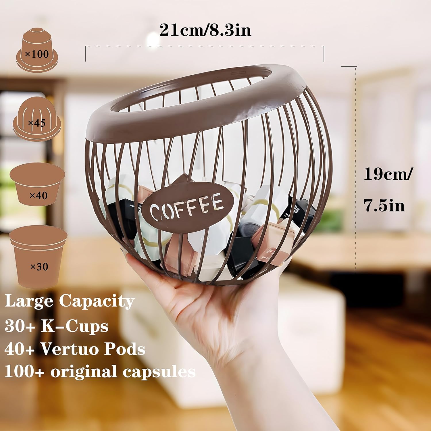 Coffee Pod Holder,K Cup Holders for Counter,Large Capacity Keurig K-cup Organizer, Nespresso Vertuo Coffee Station Organizer,Metal Coffee Pods Storage (Black)+(Brown)