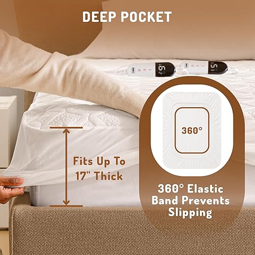 Miniatura 8 de Degrees of Comfort - Cubrecolchón térmico tamaño King  Calentador de cama eléctrico con dos controladores, 6 niveles de calefacción, apagado