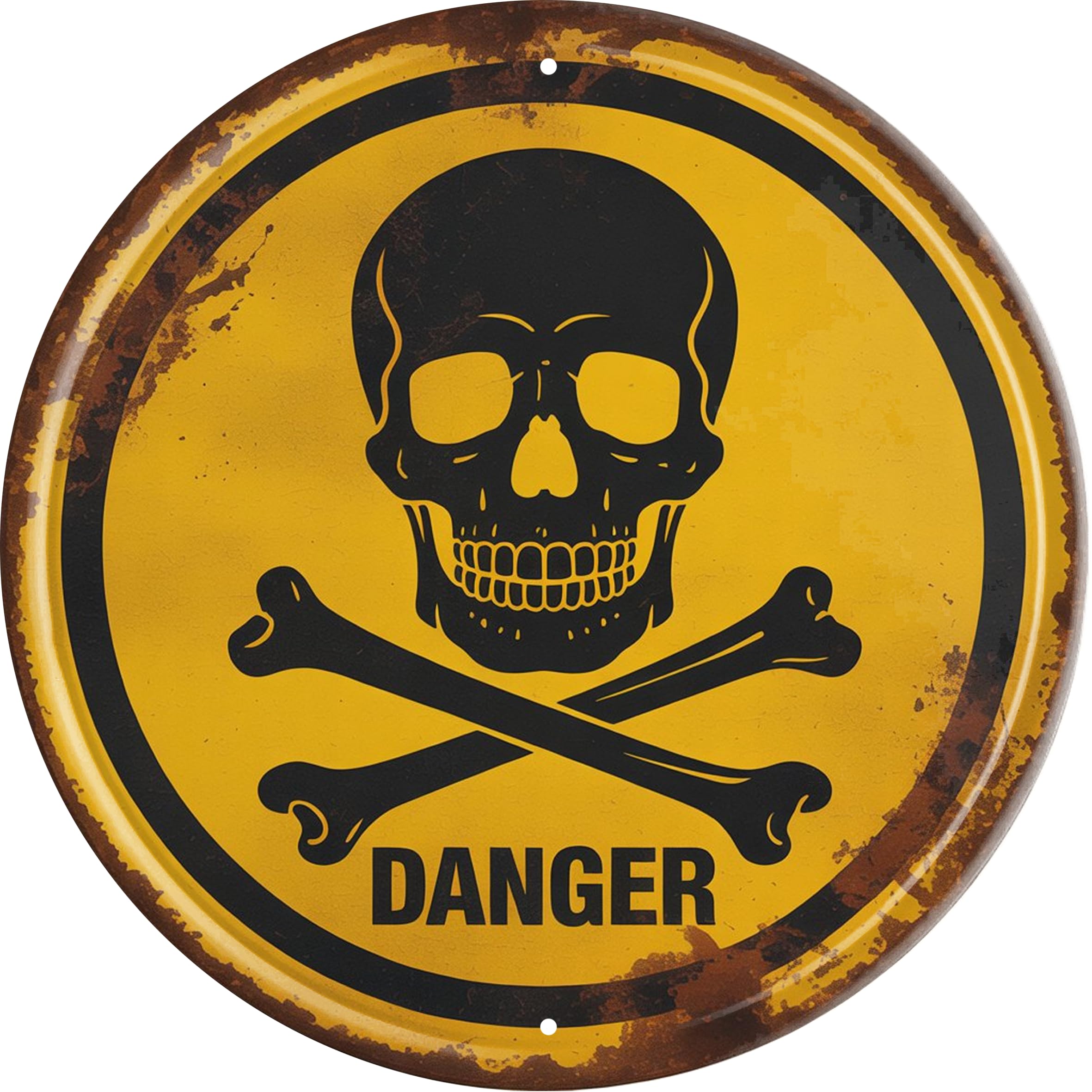 AWISZZZ Danger Skull Metal Sign 8x8in Round Warning Plaque for Garage Wall Decor Industrial Gift