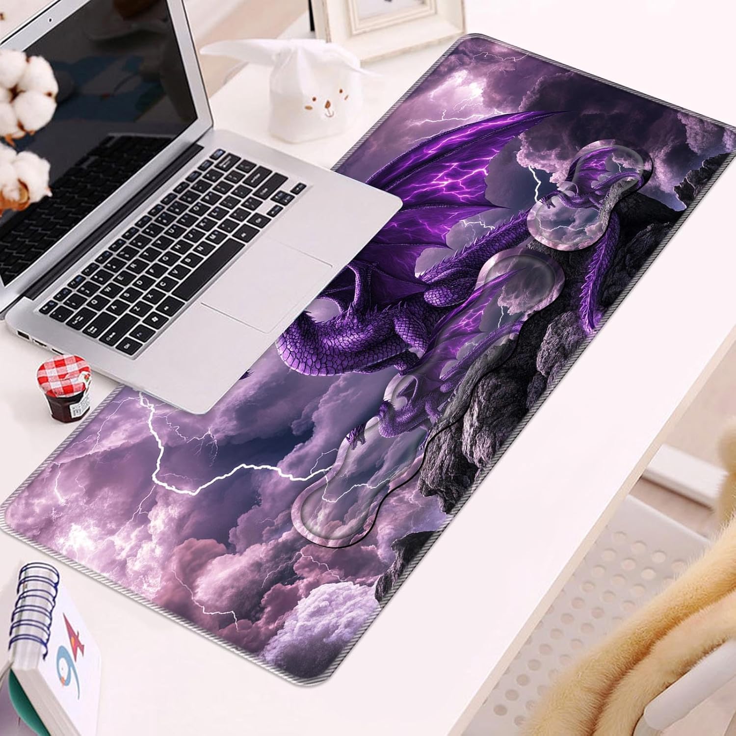 Keyboard Wrist Rest and Mouse Pad Set,31.5x11.8 Inches Desk Mat,Waterproof Non-Slip Ergonomic Wrist Support for Pain Relief,Extended Desk Protector for Office Home Gaming,Purple Dragon