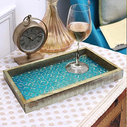 Miniatura 2 de nu steel Mosaico de espejo marino de lujo Aqua y bandeja de madera para baños, encimeras, joyas, perfumes, almacenamiento