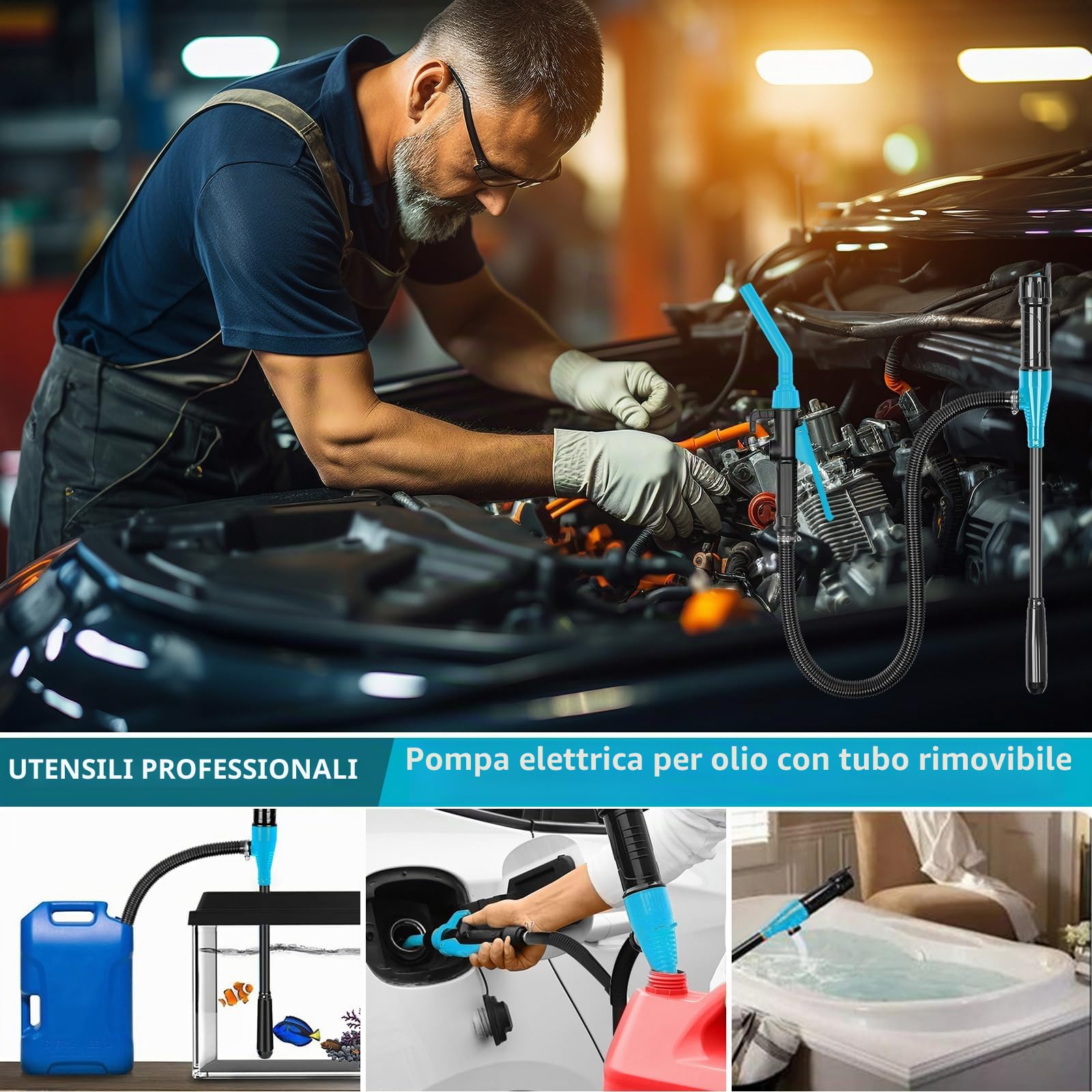 Pompa a benzina elettrica a batteria,Pompa di Trasferimento Portatile con Ugello di Controllo di Flusso,tanica aspirazione automatica per benzina