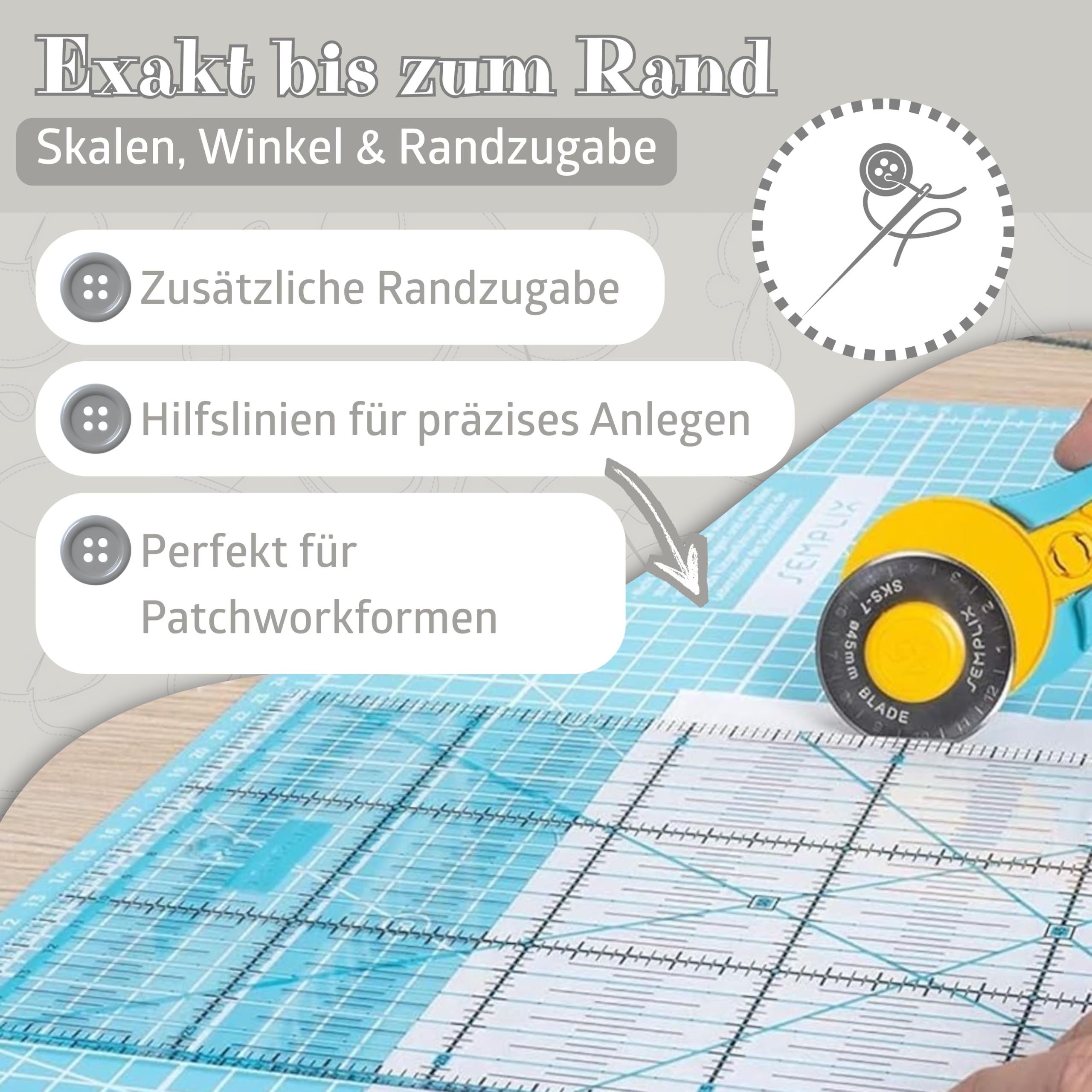 SEMPLIX Schneidematte A0 selbstheilend 120 x 80 cm Patchwork Basteln (Türkis-Petrol)