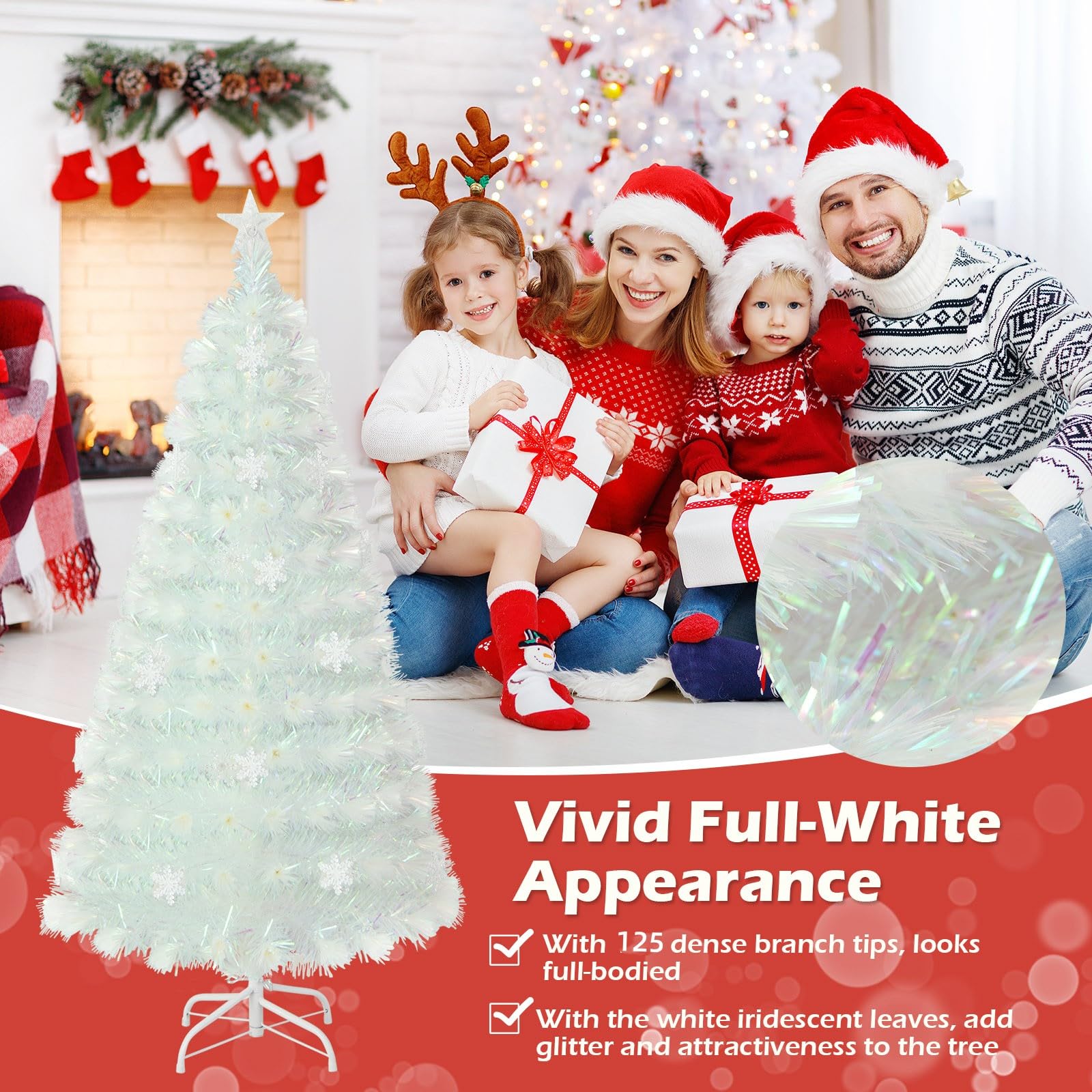 DREAMADE 120cm künstlicher Weihnachtsbaum mit Bunter Beleuchtung, weiß Kunstbaum mit 18 LED-Lichter & 125 Spitzen, Christbaum Tannenbaum Weihnachten (120 cm)