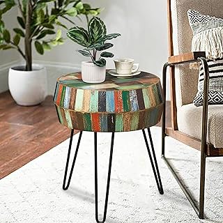 Multi Color Wood Round Drum Side Table 18.2