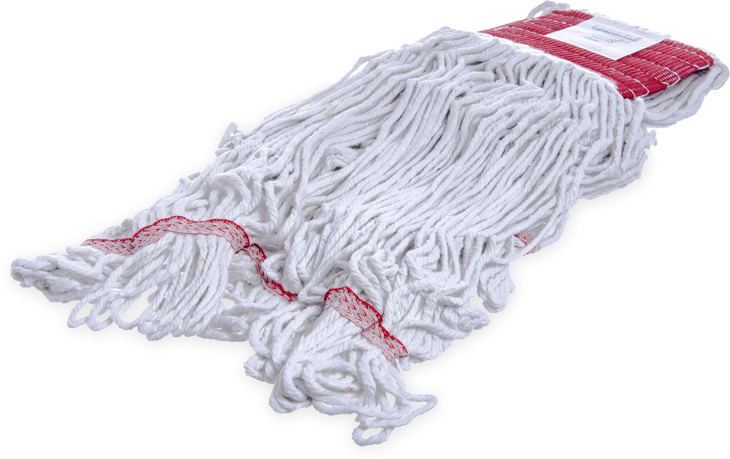 SPARTA Flo-Pac Cotton Mop Head, Loop-Ended, Wide Band with 5" Red Band for Organized Cleaning, Large, White