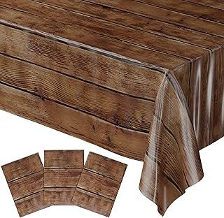 Blue Orchards Wood Grain Table Cover (Pack of 3) - 54" x 108" XL - Plastic Table Cloth Rectangle, Western Themed Party Decorations, Rustic Tablecloth, Cowboy Vintage Farm Party Decorations