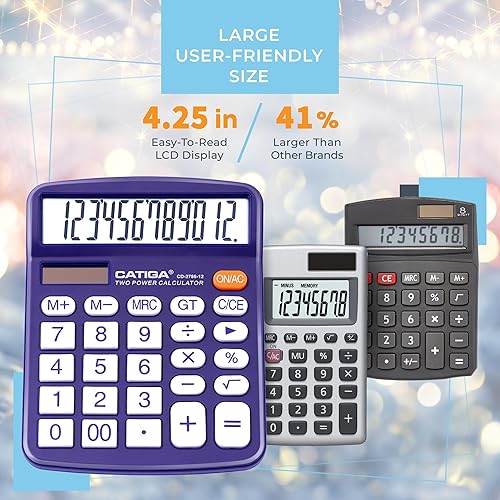 Vista 70 de CATIGA CD-2786 - Calculadora de escritorio de 12 dígitos con pantalla LCD grande y botón sensible, energía solar dual y batería, función estándar