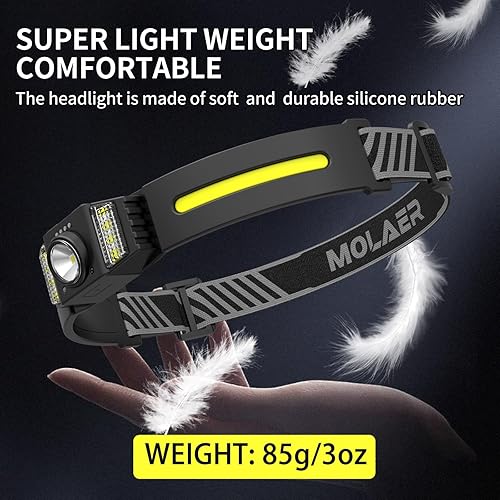 Miniatura 7 de Linterna frontal recargable, haz ancho de 270, lámpara de cabeza LED brillante con sensor de movimiento para adultos, ligera, resistente a la