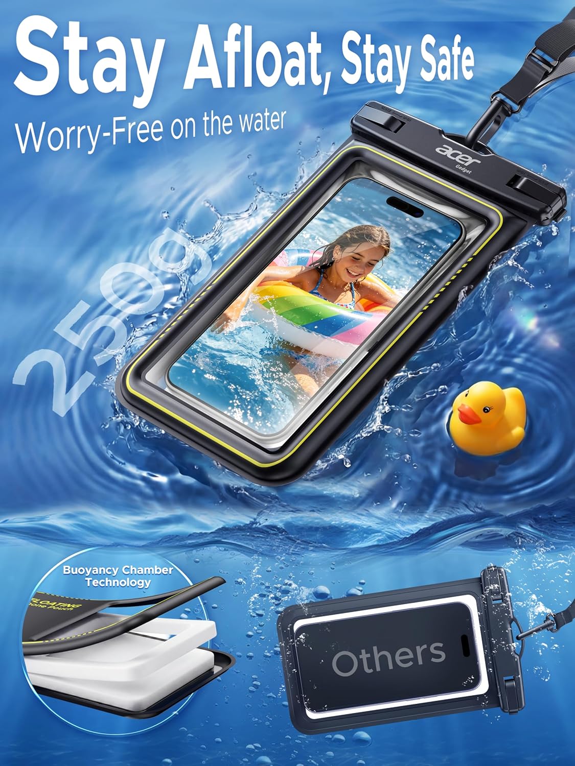 acer 2 Pack Marine Tech - Waterproof Phone Pouch Floating, IPX8 Waterproof Phone Case [Cell-Foam&Sensitive Touch] Beach/Cruise/Kayak/Ship Essentials for iPhone 17/16/15 Pro Max, Galaxy S25 Ultra - 7"
