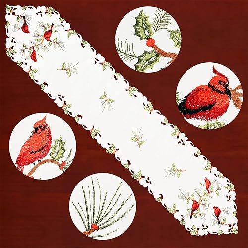 Miniatura 3 de Simhomsen Camino de mesa cardinal bordado para decoraciones navideñas (14 x 69 pulgadas)