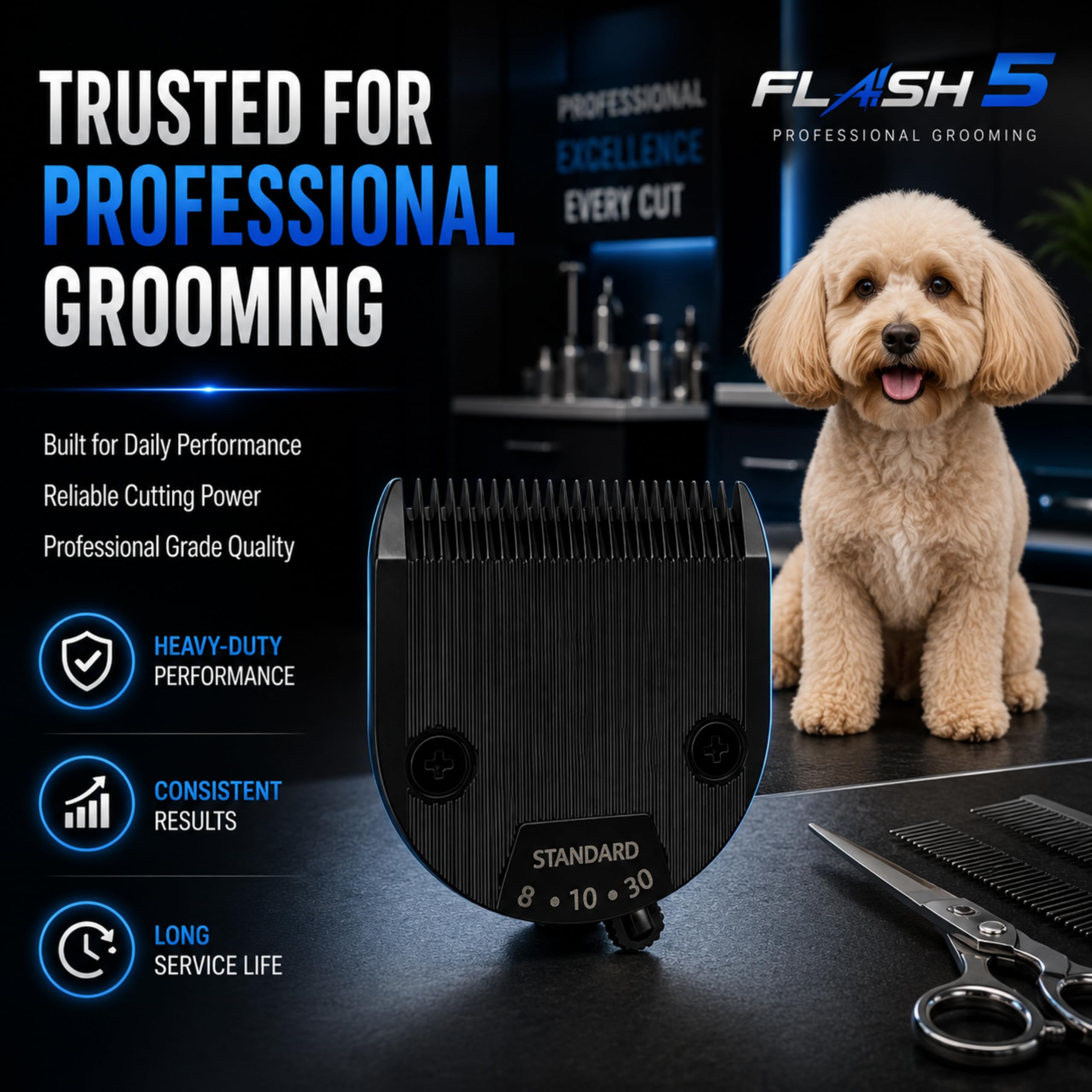 Kenchii Cortapelos profesional para perros Flash 5 Pet Hair Clipper - Cuchillas desmontables de acero inoxidable para aseo de perros - Cortapelos y accesorios cuchillas de afeitar para mascotas
