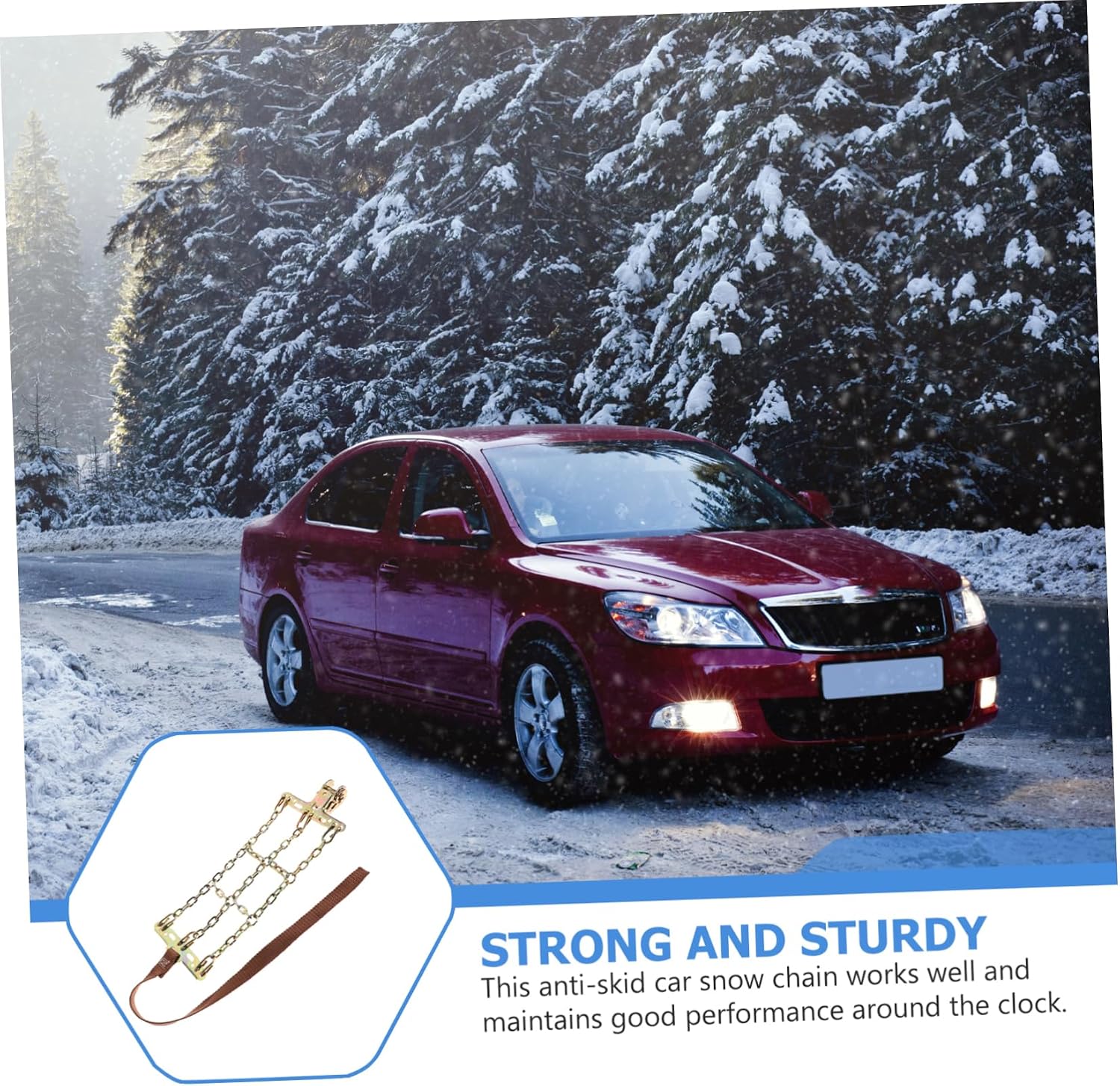 1Pc Skid Snow Chain for Cars Suvs Trucks Durable Clip Winter Tire Chain with Automatic Tightener for Emergency Traction Mud Ice