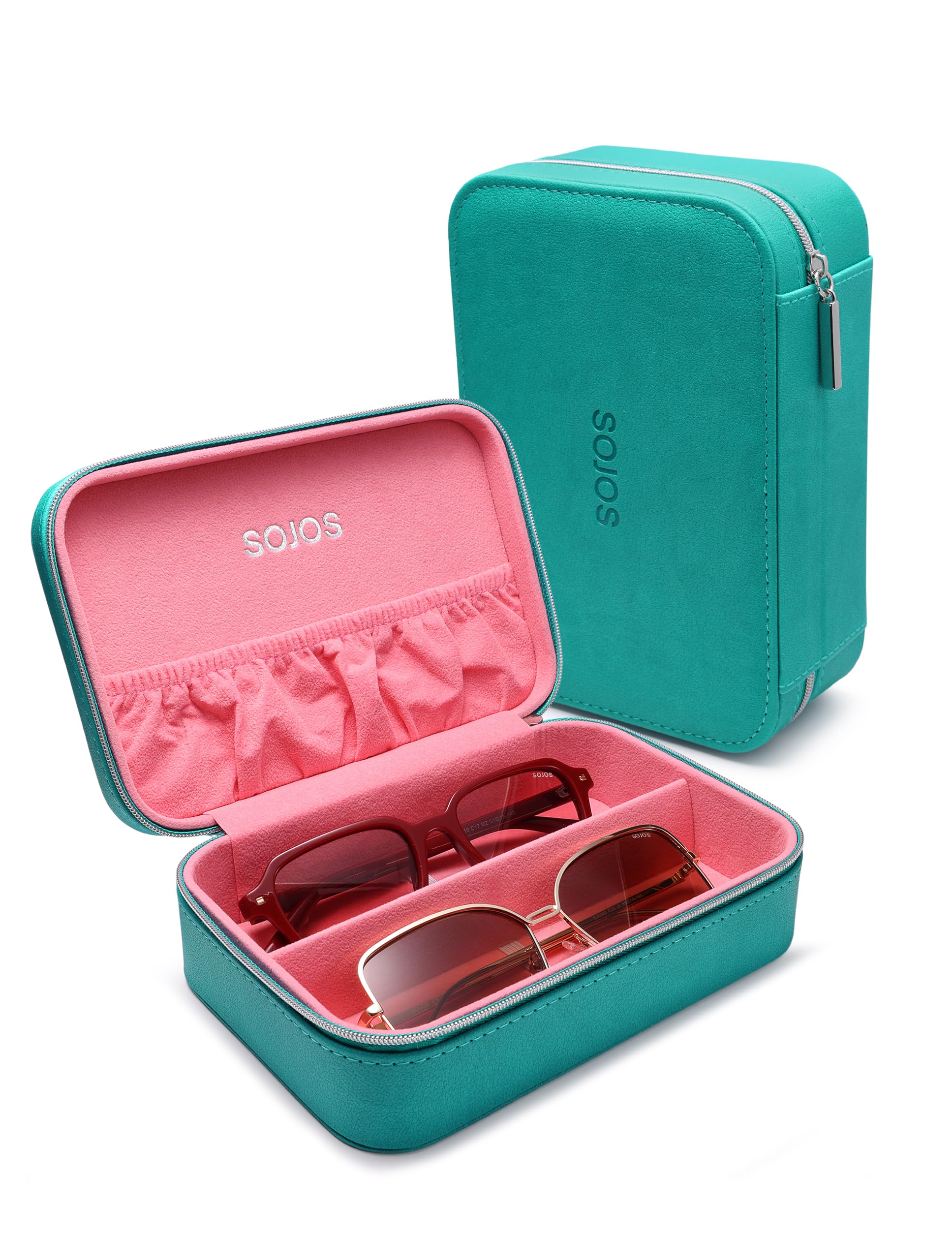 SOJOS SA526 Reise-Sonnenbrillen-Organizer, tragbare Aufbewahrungsbox für Brillen, für Herren und Damen, multifunktionaler Brillenhalter