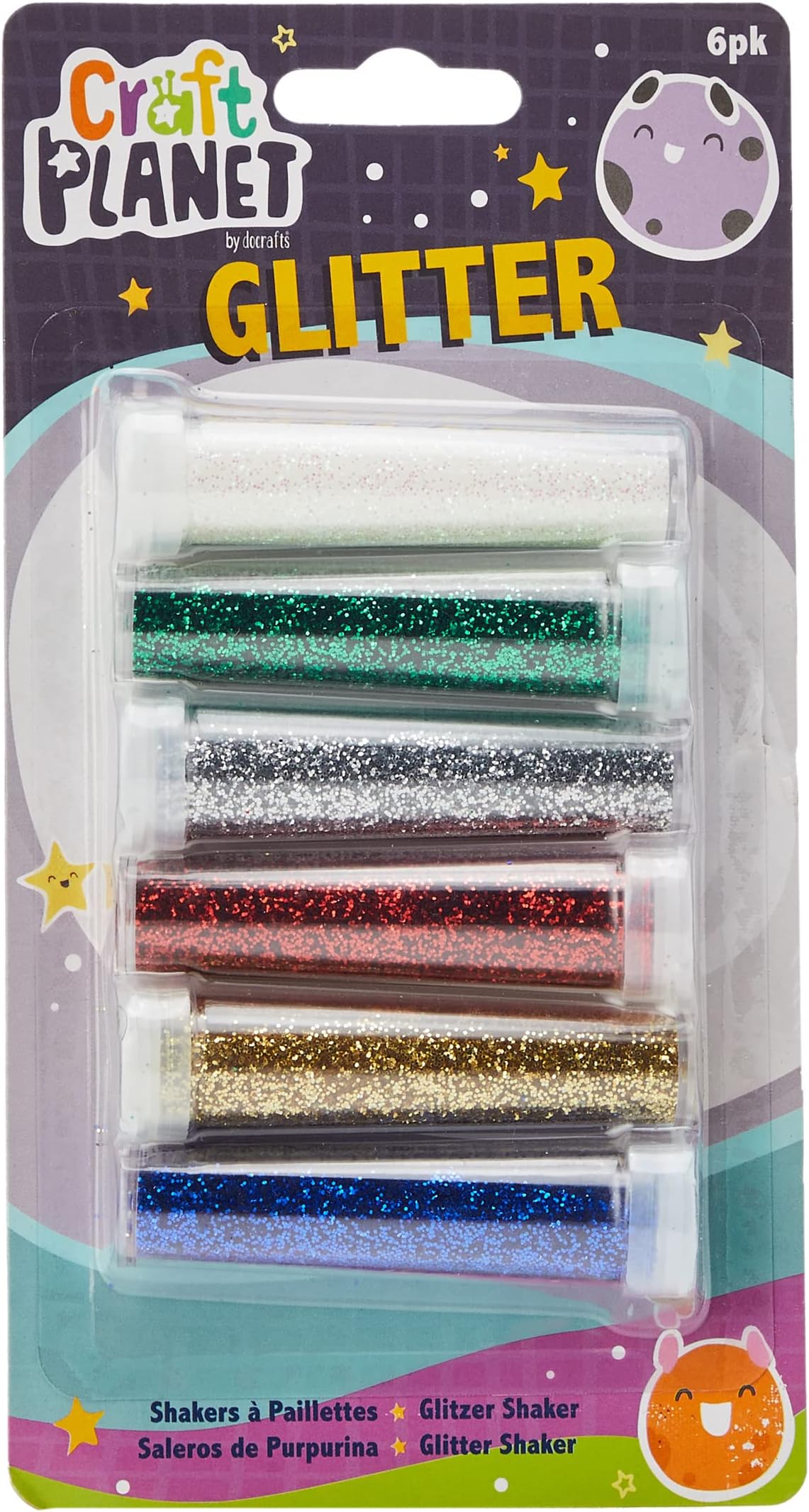 Craft Planet Glitter Shakers 6 Pack, Multicoloured, Pack of 6, for Kids Kids Art & Craft Fun, Embellishments, Sparkle for Crafts
